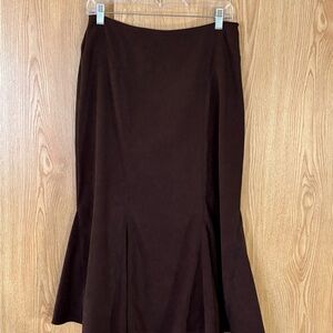 Notations Dark Brown Faux Suede Pleated Midi Skirt
